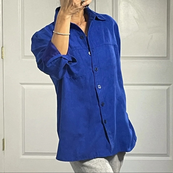 Drapers & Damon’s Royal Blue Faux Suede Button Down Shirt size PS - Picture 2 of 9
